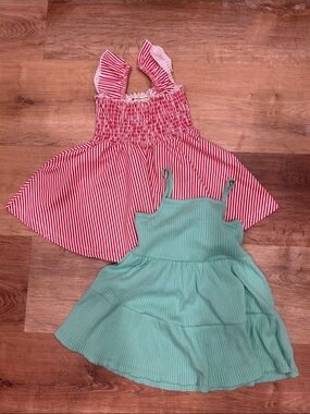 Red/White & Mint Girls' Summer Dresses - Striped Smocked and Tiered Knit Styles
